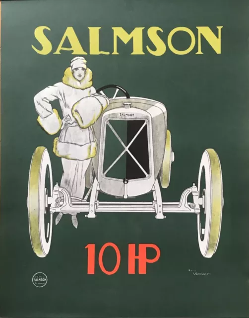 Rene Vincent Automobile Salmson  10 Hp Affiche  Circa 1970 French Poster