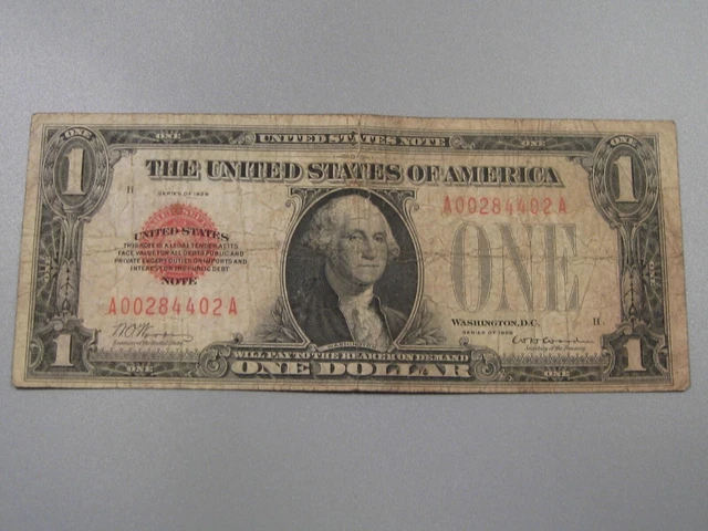 1928 Red Seal Legal Tender $1 US Note "Funny Back" (Tear - Middle Top).  #18