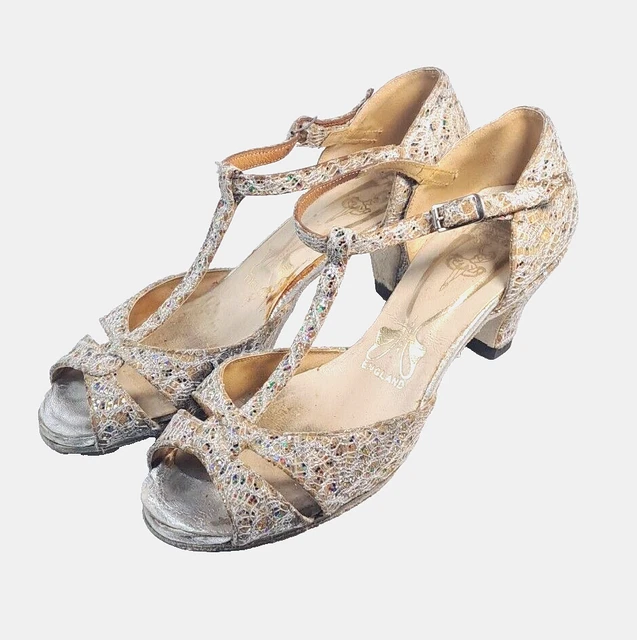 Freed of London Womens Cracked Ice Silver Open Toe Dance Shoes Size 4 N