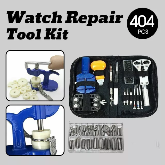 404Pcs WATCH REPAIR KIT Back Case Pin Link Spring Strap Remover Opener Tool Set