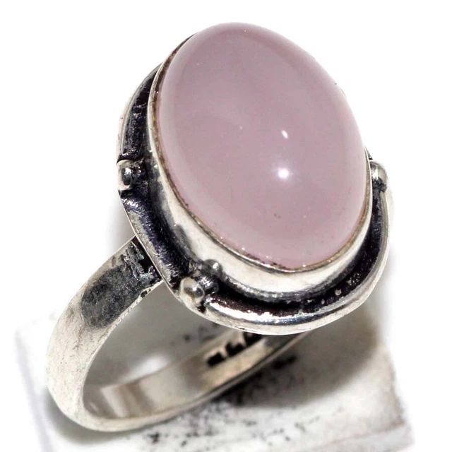 925 Silver Plated-Rose Quartz Ethnic Gemstone Ring Jewelry US Size-7 JW