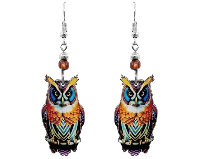 Acid Owl Earrings Psychedelic Bird Spirit Animal Art Trippy Nature Boho Jewelry