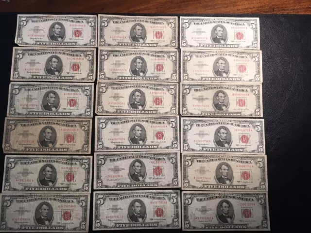 18 5.00 red seal notes small issues not bad 1953-1963 series