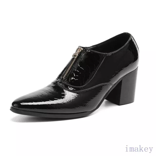 Men's Leather Pointed Toe British Groom Wedding Shoes Cuban Heel Business Dress