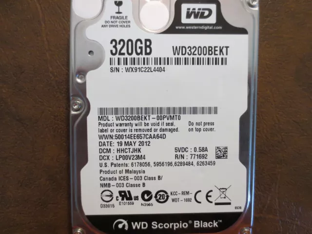 Western Digital WD3200BEKT-00PVMT0 Dcm : Hhctjhk 320gb 2.5 " SATA HDD