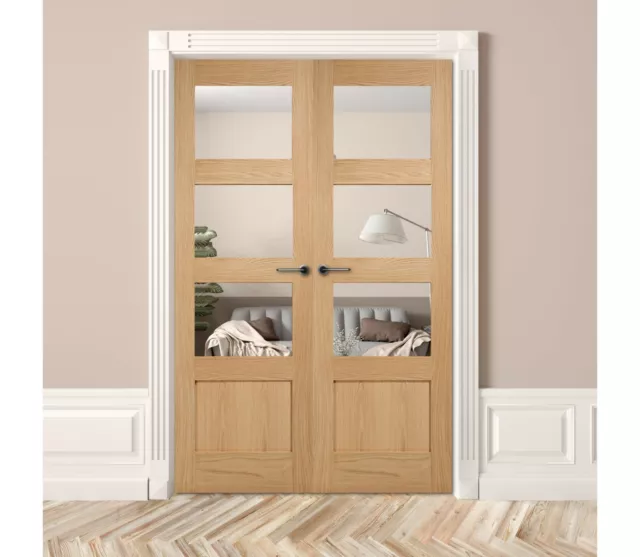 door pair internal french doors shaker 3 light 1 panel clear unfinished oak pair