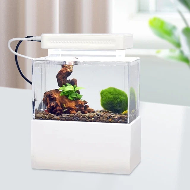 Mini Aquarium Fish Tank Desktop Led Light Goldfish Bowl Quiet Air Pump 0.78L US