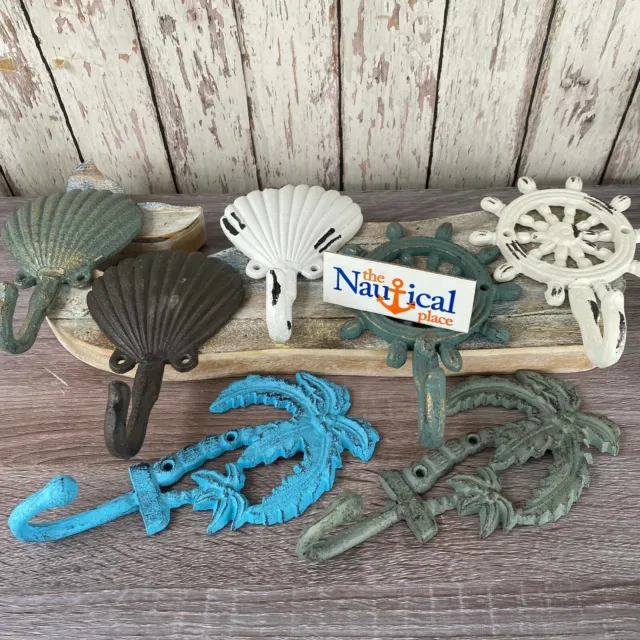 Nautical Cast Iron Wall Hooks - Palm Tree, Seashell, Ship Wheel - Towel Hanger 2