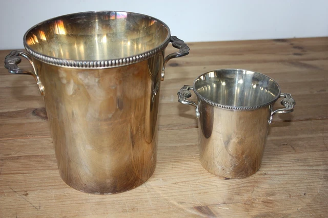 Ensemble de 2 Seaux à Champagne anciens Métal Argenté Seau