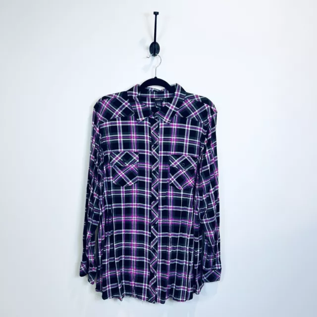 Womens Torrid 3 3X Flannel Button Down Plaid Shirt Long Sleeve Purple & Black