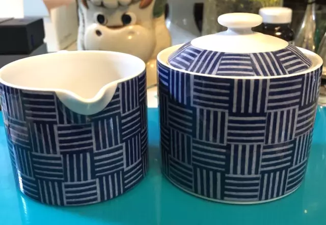 Crate & Barrel Rafia Sugar Bowl and Creamer Set