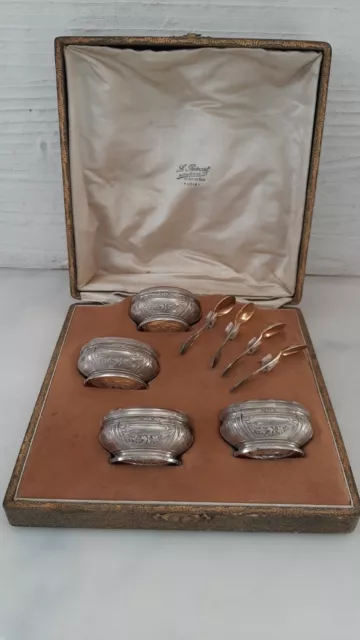 Coffret 4 anciens salerons en argent et vermeil poinçon Minerve