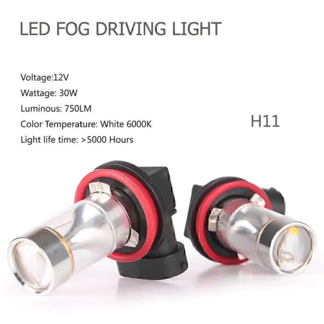Paar H11 LED 30W LED Weiß Nebelscheinwerfer Kopf Schwanz Fahren Glühbirne DRL