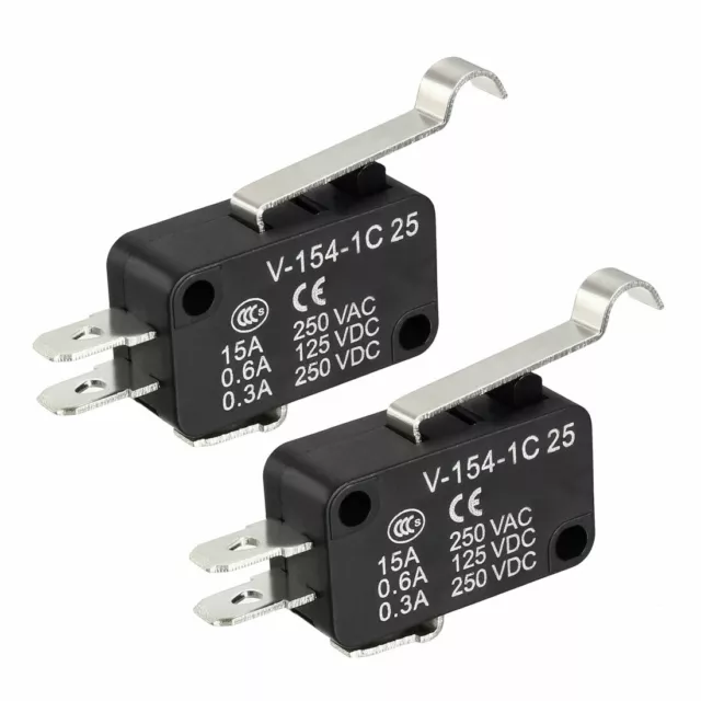 2Pcs V-154-1C25 Micro Limit Switch SPDT NO NC 3 Pin Simulated R-Lever Type Arm