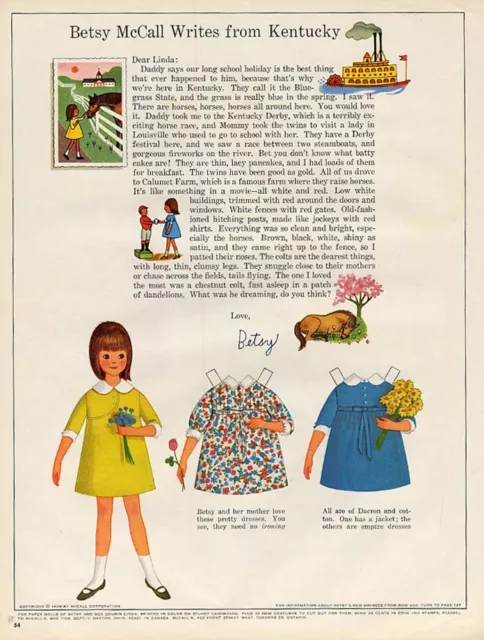 BETSY MCCALL WRITES from Kentucky paper doll page 5 1966 $9.99 - PicClick