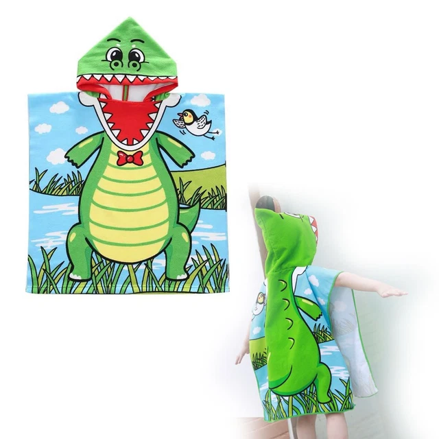 e Kids Beach Towel for Boys Green, Dinosaur Hooded Bath Towel Wrap, Toddler Pool