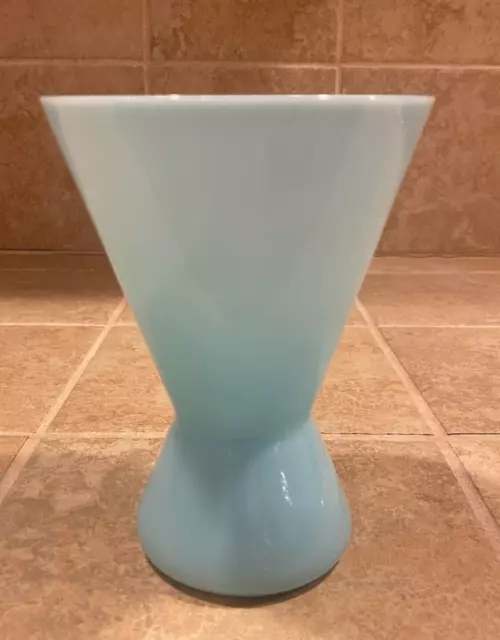 Vintage Morgantown Turquoise Bristol Blue Lead Crystal Vase Opaque MCM Frosted