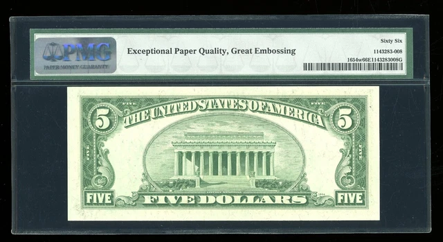 DBR 1934-D $5 Silver Gem Fr. 1654Wi Wide I TA Block PMG 66 EPQ Serial T22996766A 2