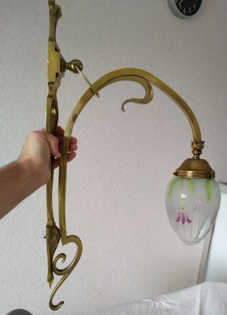 GRANDE APPLIQUE ANCIENNE ART NOUVEAU BRONZE GLOBE VERRE EMAILLÉ 1900 Jugendstil