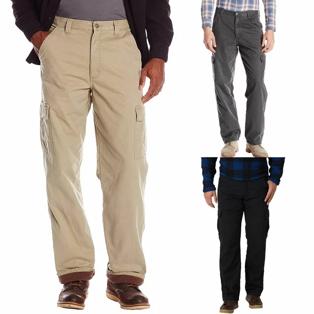 WRANGLER MENS FLEECE Lined Thermal Cargo Cotton Relaxed Twill Trousers