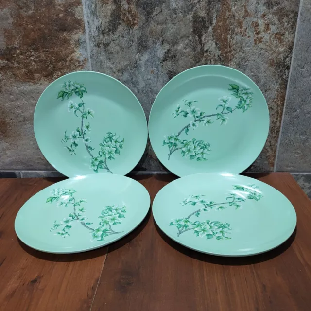 VTG Somerset  Made in Boonton 6103 Green Plate Dogwood Flowers on a Branch Set o 3