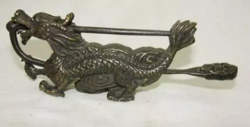 Rare Chinese old style Brass Carved dragon lock and key NRR 2