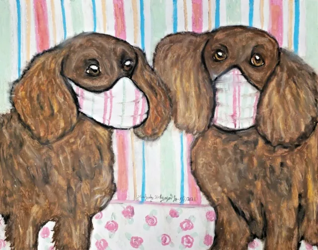 AMERICAN WATER SPANIEL in Face Masks 4x6 DOG ART PRINT KSAMS Collectible