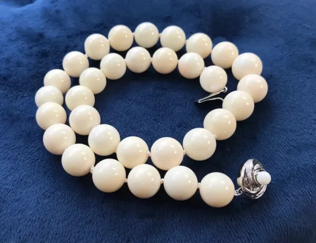 Top Quality Extra Large 12-13mm White Coral Bead 14K White Gold Over 18"Necklace