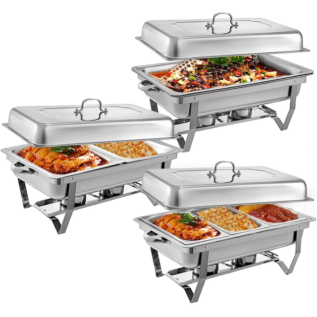 Chafing Dish Buffet En Inox 9L - Lot De 2 Avec Brûleurs - Pour Traiteur, Mariage, événements - Garde Au Chaud Ou Au Froid