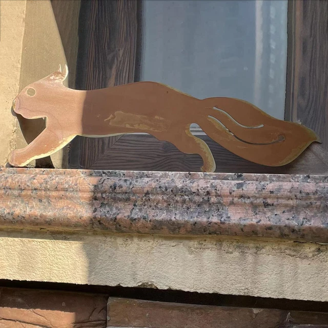 Décoration Jardin Écureuil En Métal Rouillé - Silhouette 20x15 Cm Pour Extérieur