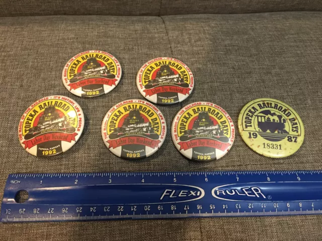Lot Of 6 Vintage Topeka Railroad Days Kansas  Pin Pinback Button KS Train