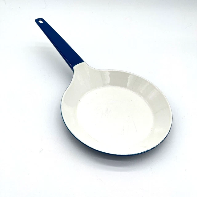 Vintage Enamel Cast Iron Skillet Blue and White Copco Denmark Style 7 1/4"