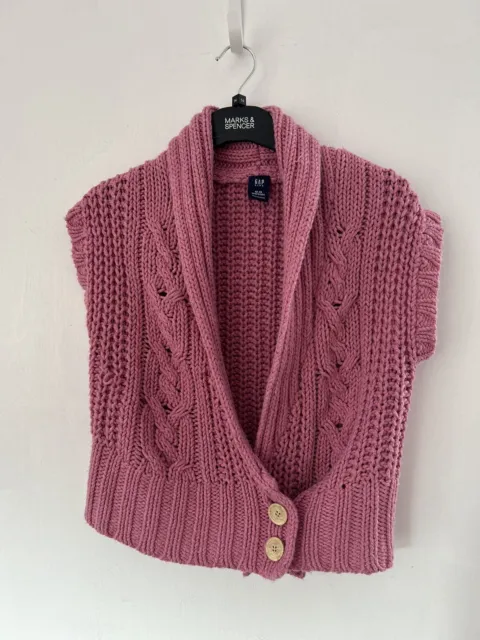 GAP Girls Dusky Pink Cable Knit Cape Cardigan Age 12-13 Years Waistcoat Gillet