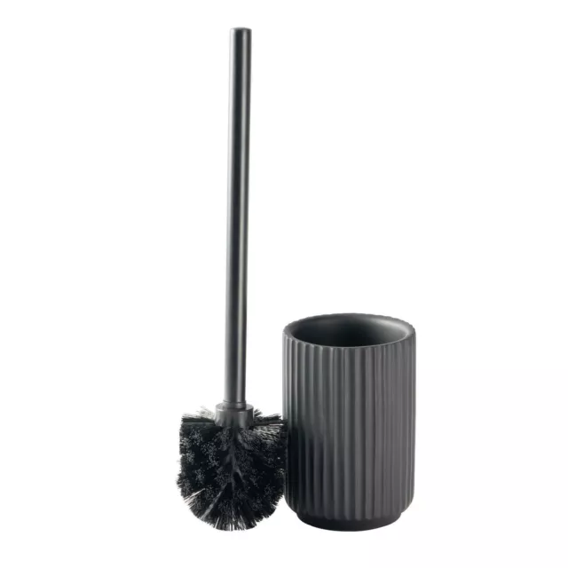 2x Porte brosse WC plastique avec brosse WC et tête changeable poignée en  métal rond 37 cm, noir