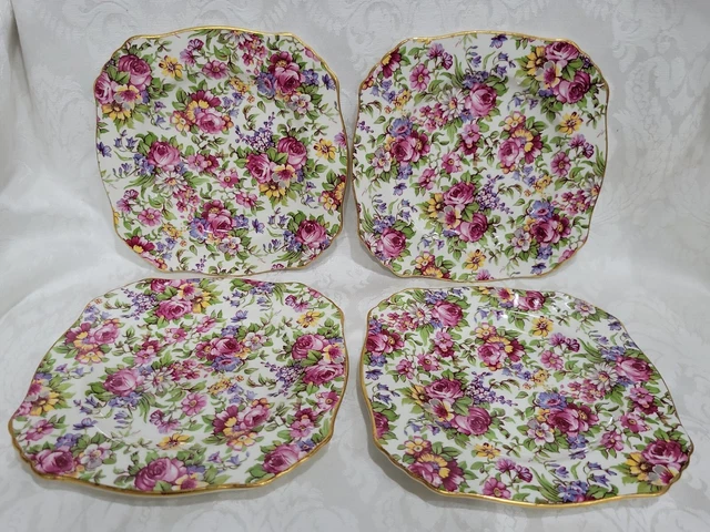 4 Royal Winton Summertime Grimwades Rose Chintz Bread/Butter Plates England Mint