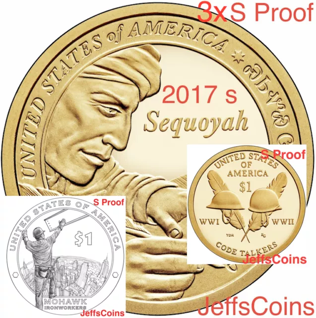 2015 & 2016 & 2017 S SACAGAWEA Iron Worker Code Talkers Sequoyah Proof Dollars