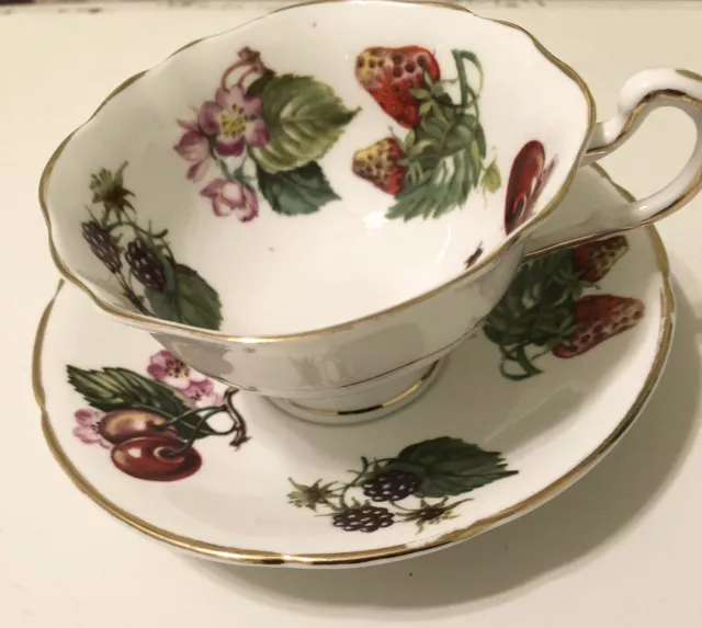 Vintage Crownford Fine Bone China Tea Cup&Saucer Fruit Pattern made in England