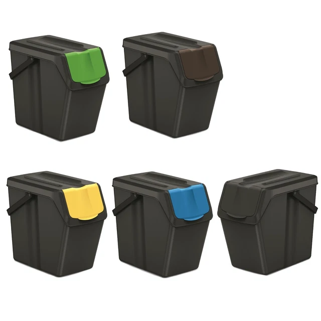 Lot De 4 Poubelles KEDEN SORTIBOX 100L En Plastique Recyclé Noir - Tri Sélectif Pratique Et Empilable