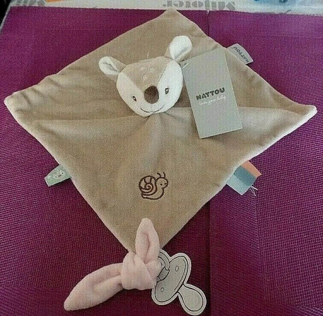 T2N / doudou plat biche faon beige rose escargot NATTOU neuf