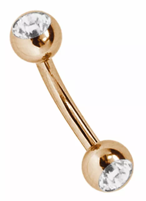 Intim Bauchnabel Ohr Mini Piercing Banane in 1,2mm rosegold mit 2 Glitzer Kugeln