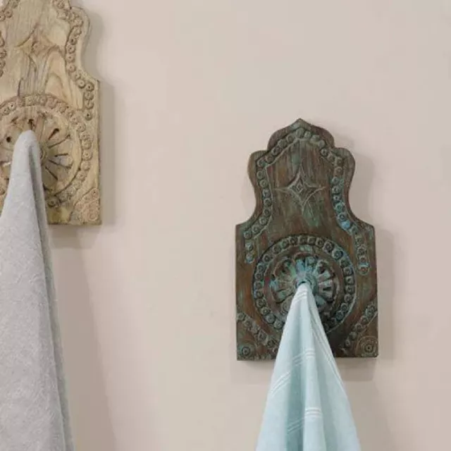 Vintage Rustic Hand-carved single wooden Wall Mounted Towel Hook Hanger Rack