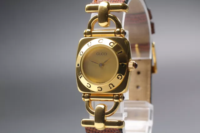 [Exc+5] Gucci 6300L Gold Dial Brown Band Quartz Women's Watch Vintage From JAPAN