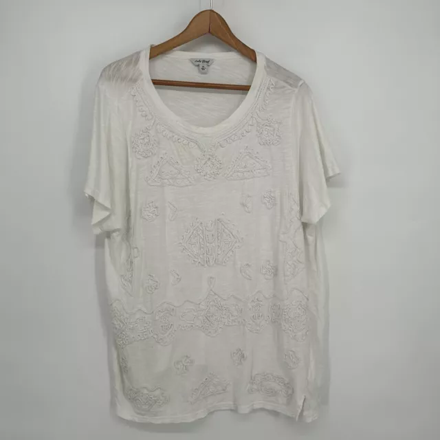 Lucky Brand Shirt Womens 3X White Soutache Embellished Embroidered Top