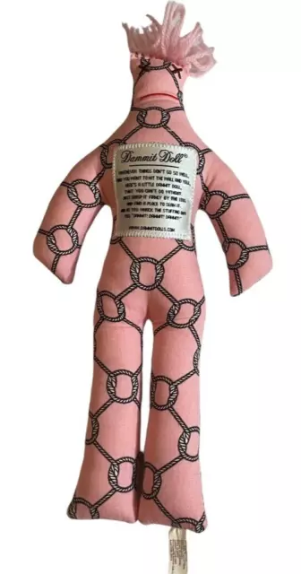 Original Dammit Doll - 12 Hard to Find pink paisley Pattern, pink yarn  hair