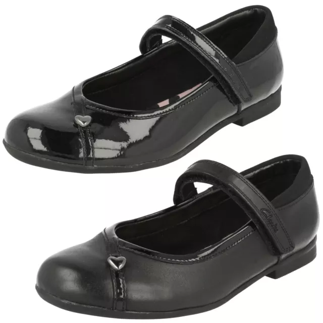 Girls Clarks Movello Lo Junior Hook & Loop Mary Jane Formal School Shoes Size