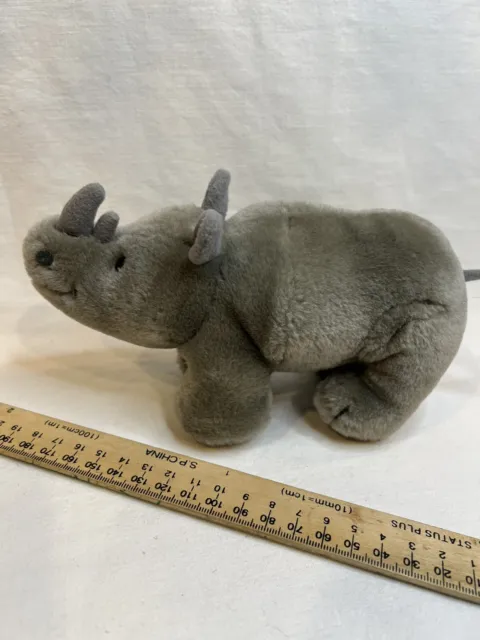 Vintage R Dakin Rhinoceros Rhino Plush Stuffed Animal 1985 Grey 7 1/2 Inches