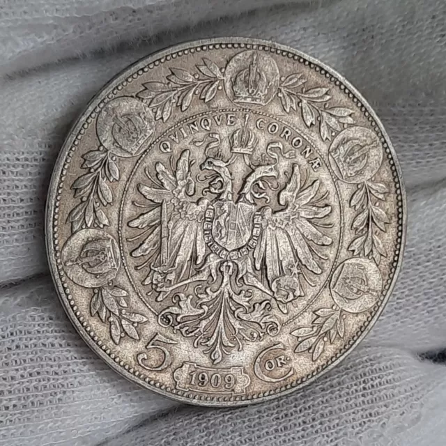 AUSTRIA - 5 Corona 1909 Silver Coin, Franz Joseph I