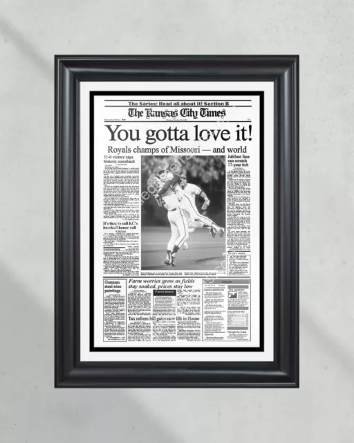 1985 Kansas City Royals World Series Champions Framed Front Page Newspaper Print