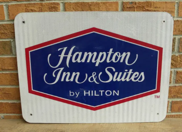 Retired Hampton Inn & Suites by Hilton, Highway Road Sign, Metal, 24" x 18"