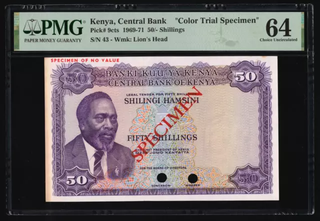 Kenya 1969 - 50 Shillings P#9cts **Color Trial Specimen** PMG Choice UNC 64